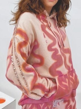 Collina Strada Deadstock Cotton Wavy Tie Dye Rhinestone Hoodie L
